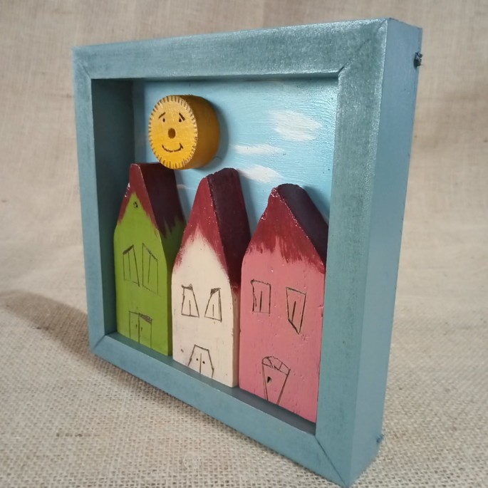 Quadro decorativo - casinhas e sol