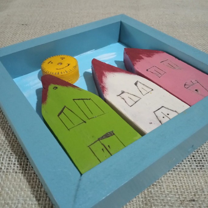 Quadro decorativo - casinhas e sol