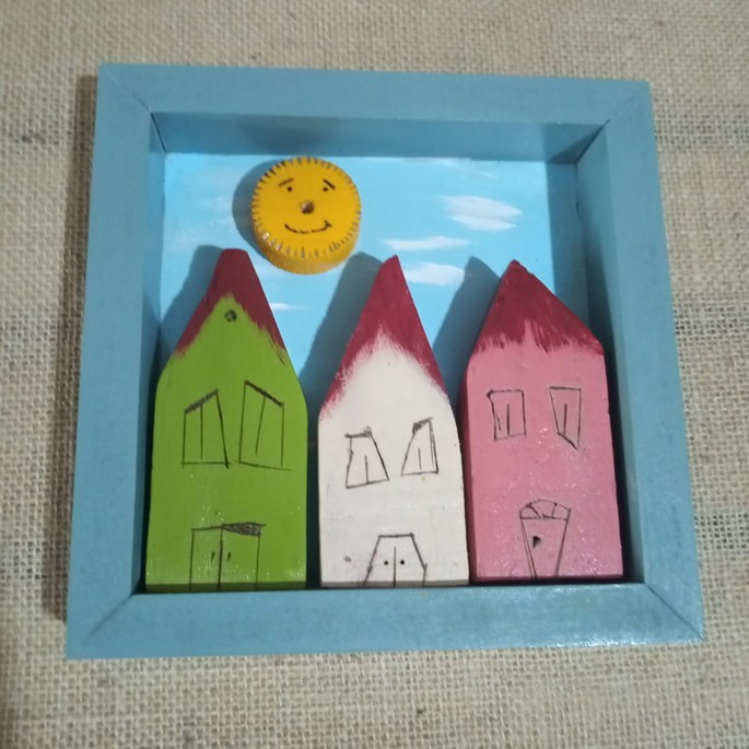 Quadro decorativo - casinhas e sol